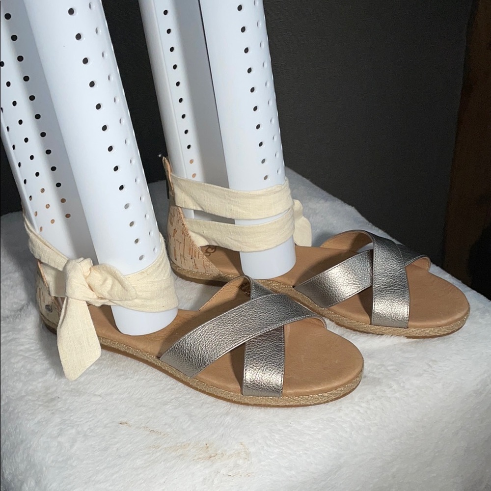 UGG Silver and Cream Sandals with Adjustable Ankle Strap